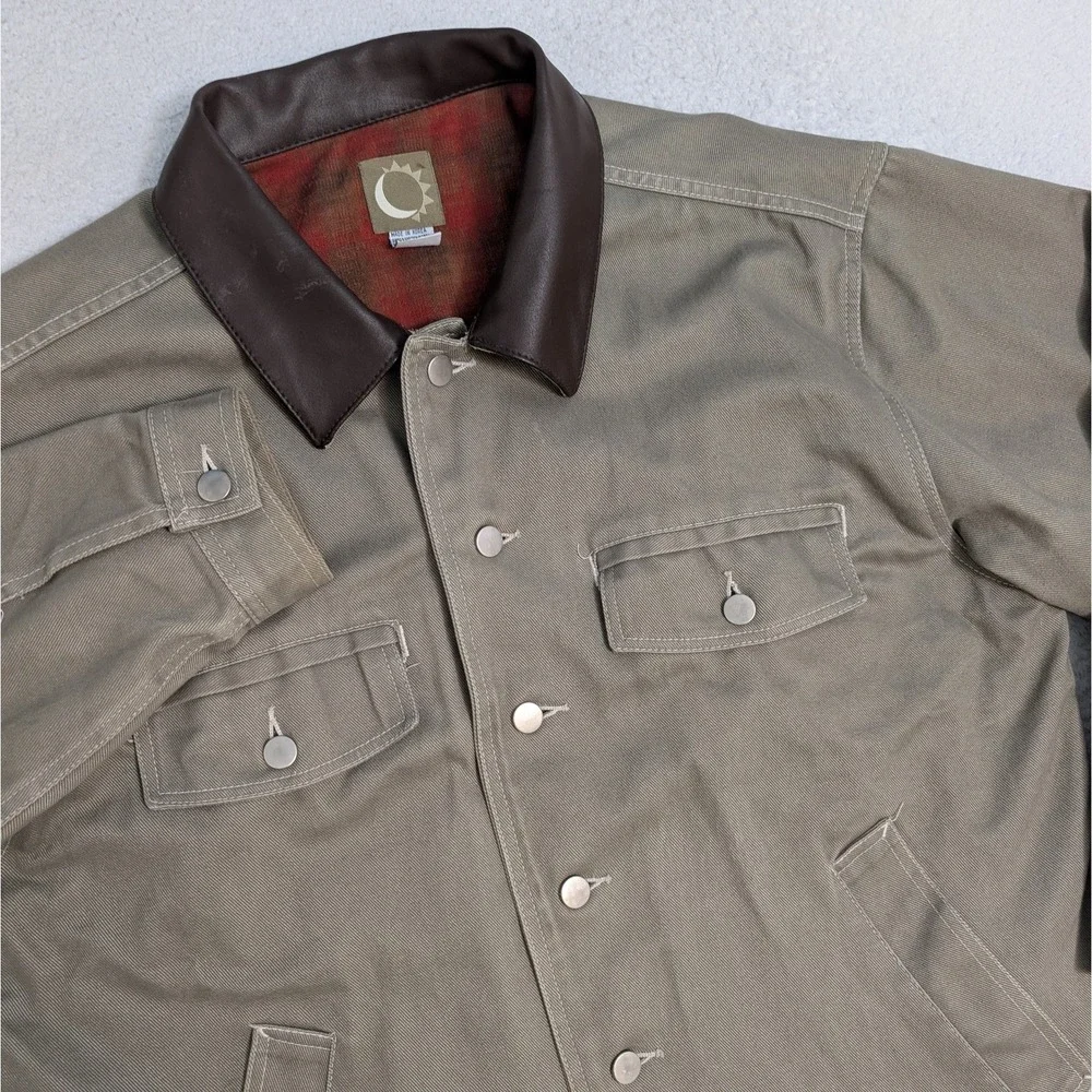 Vintage Marlboro Men's Sun Moon Logo Work Rancher Lined Jacket Leather Sz M Gray